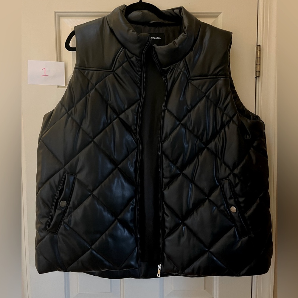 3x Zenana Black Quilted Faux Leather Puffer Vest